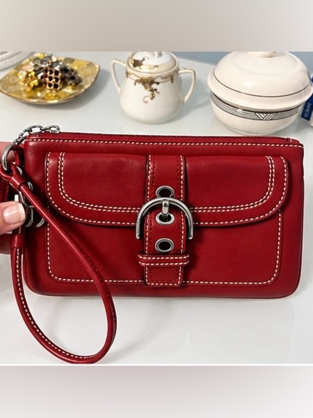 Vintage Coach Soho Red Leather Buckle Wristlet Y2K